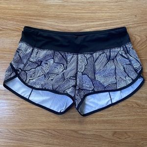 LuluLemon black and white size 6 athletic shorts with underwear lining